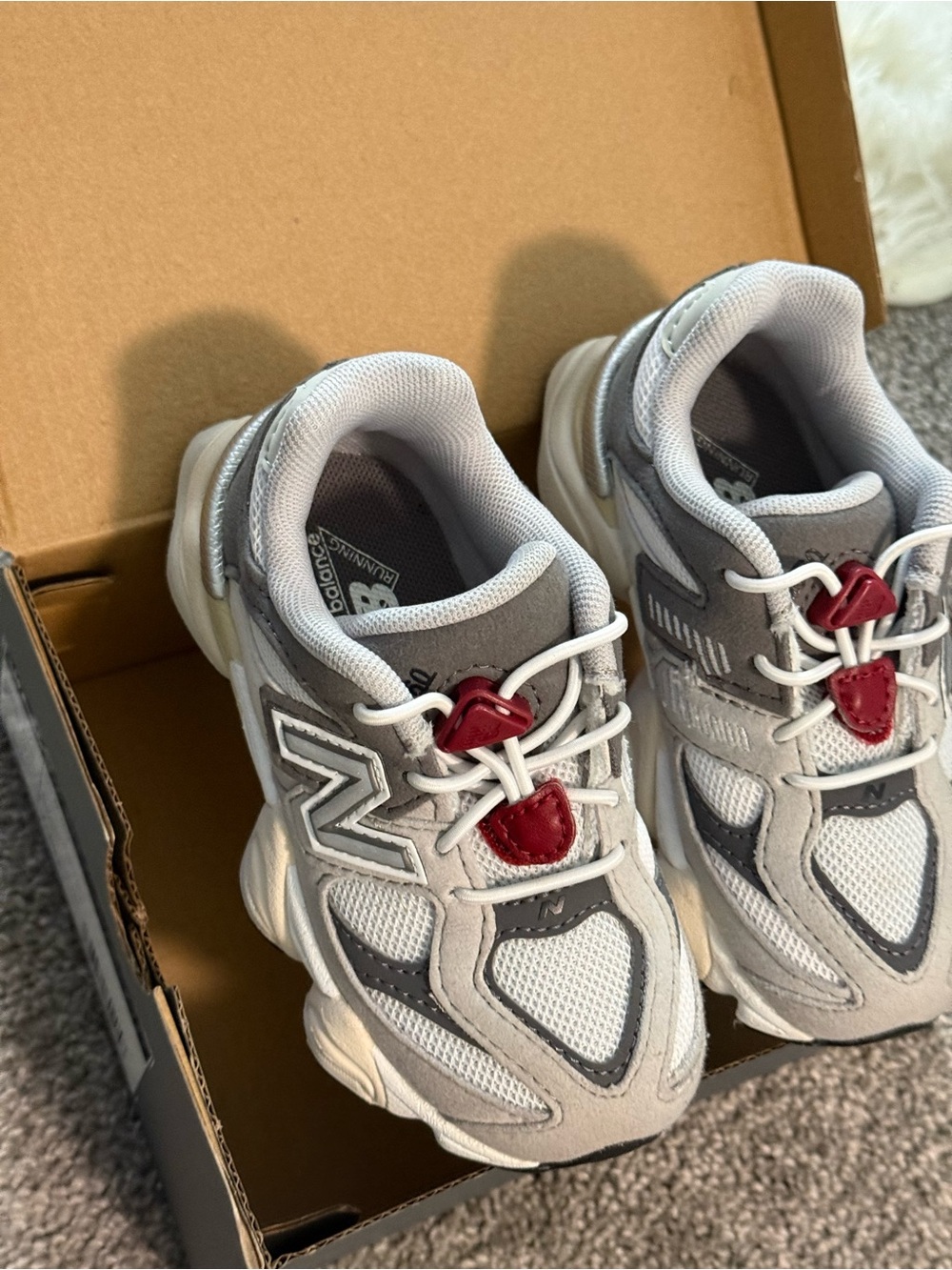 New Balance Kids White, Gray & Red Athletic Sneakers